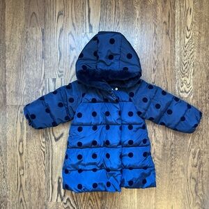 Jacadi Paris Navy Blue Hooded Polka Dot Puffer Coat
